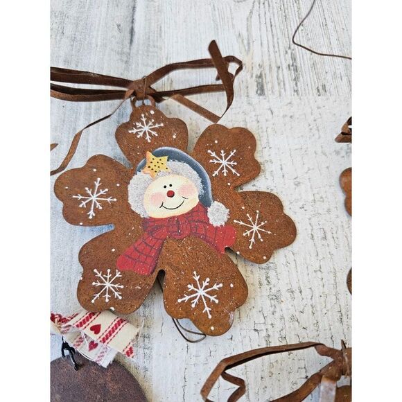 Metal rustic snowflake snowman Santa ornament set - Picture 5 of 6